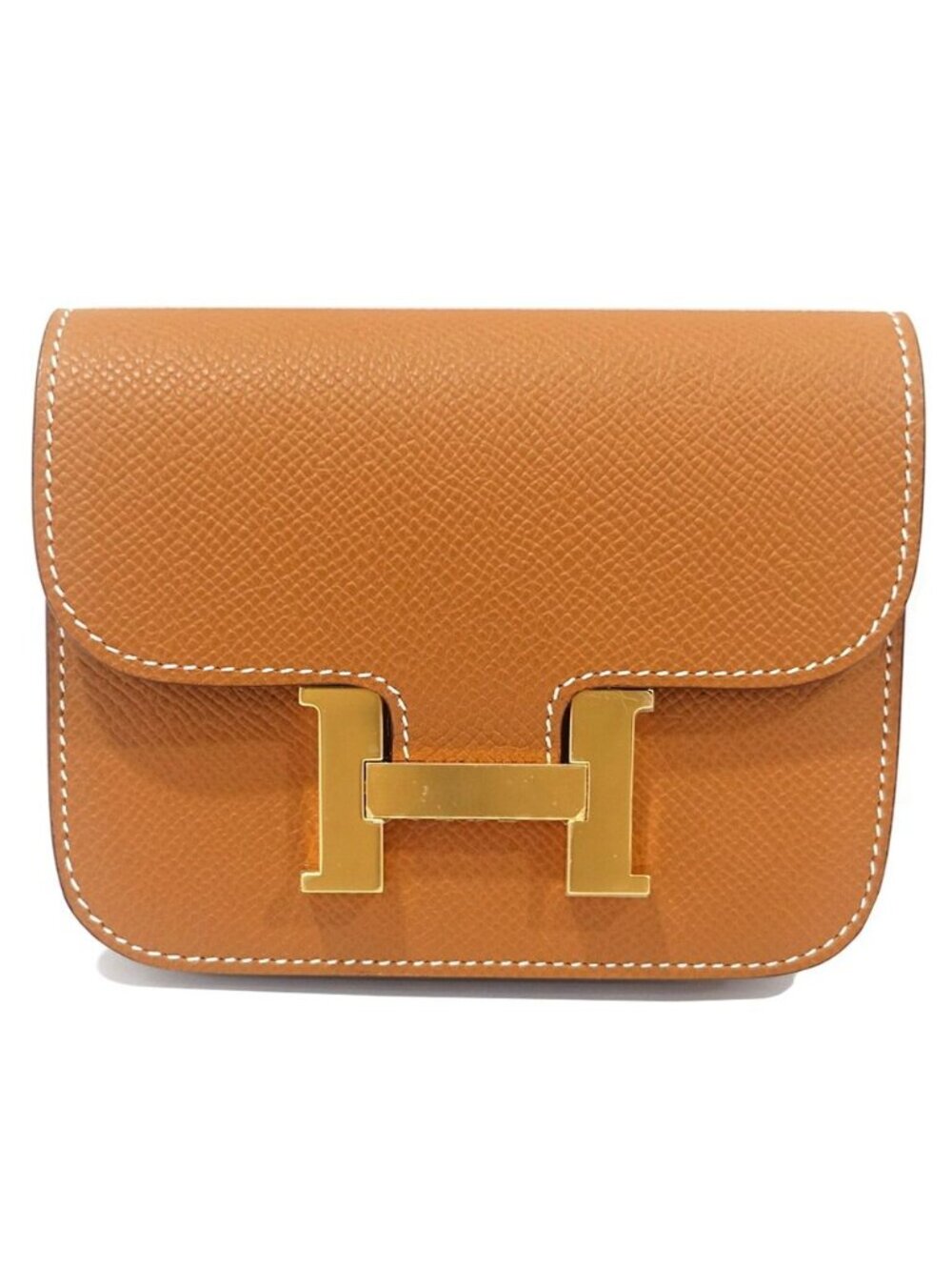 Hermes Constance Slim Bifold Wallet Pochette Pouch Veau Epsom Gold